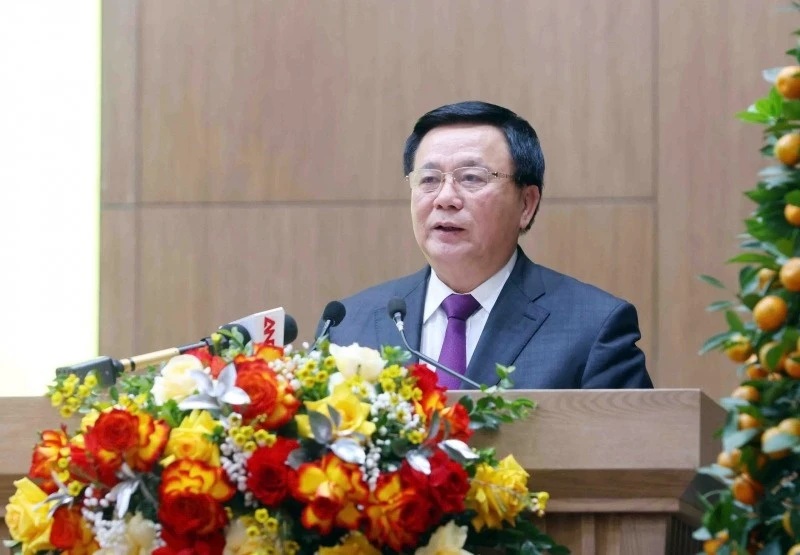 Giám đốc Học viện Chính trị quốc gia Hồ Chí Minh, Chủ tịch Hội đồng Lý luận Trung ương Nguyễn Xuân Thắng phát biểu tại buổi lễ.